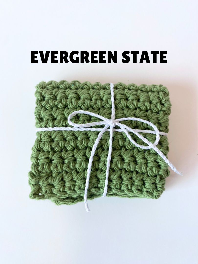 Green Washcloth Solid Singles 100% Cotton Handmade