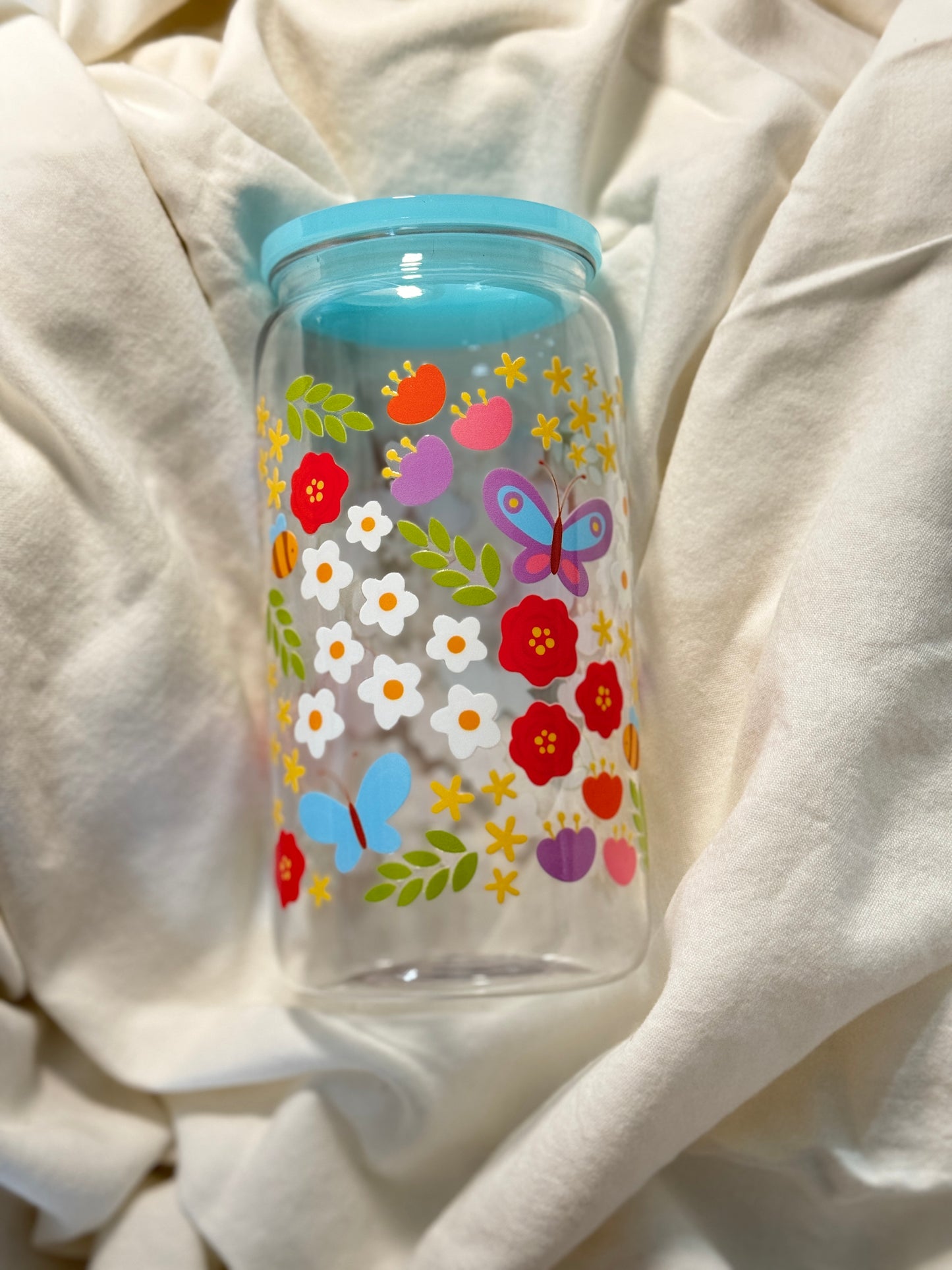 Floral Butterflies 16 Ounce Acrylic Cup with Lid and Straw