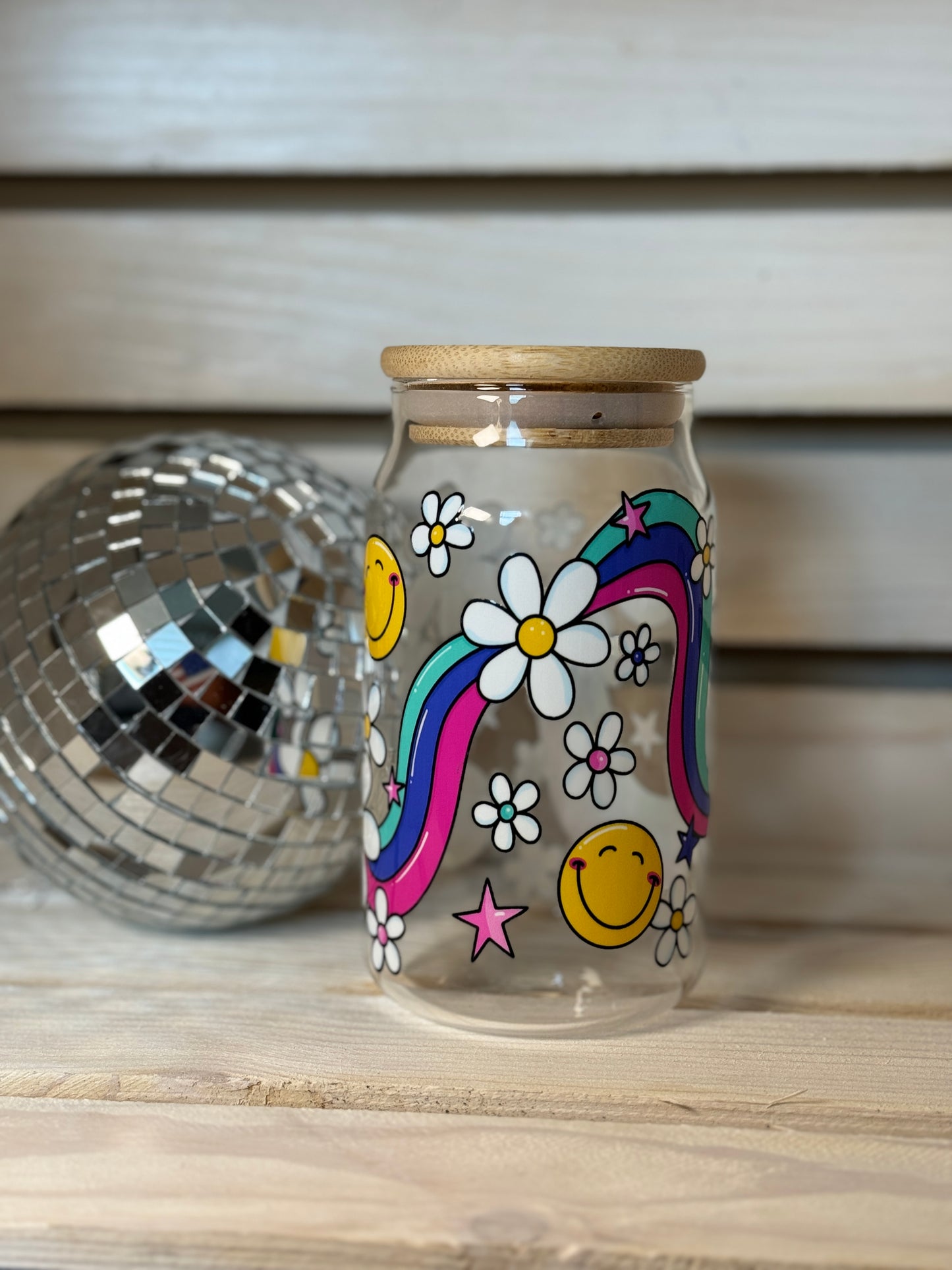 Rainbow Good Day 16 Ounce GLASS Cup with Straw