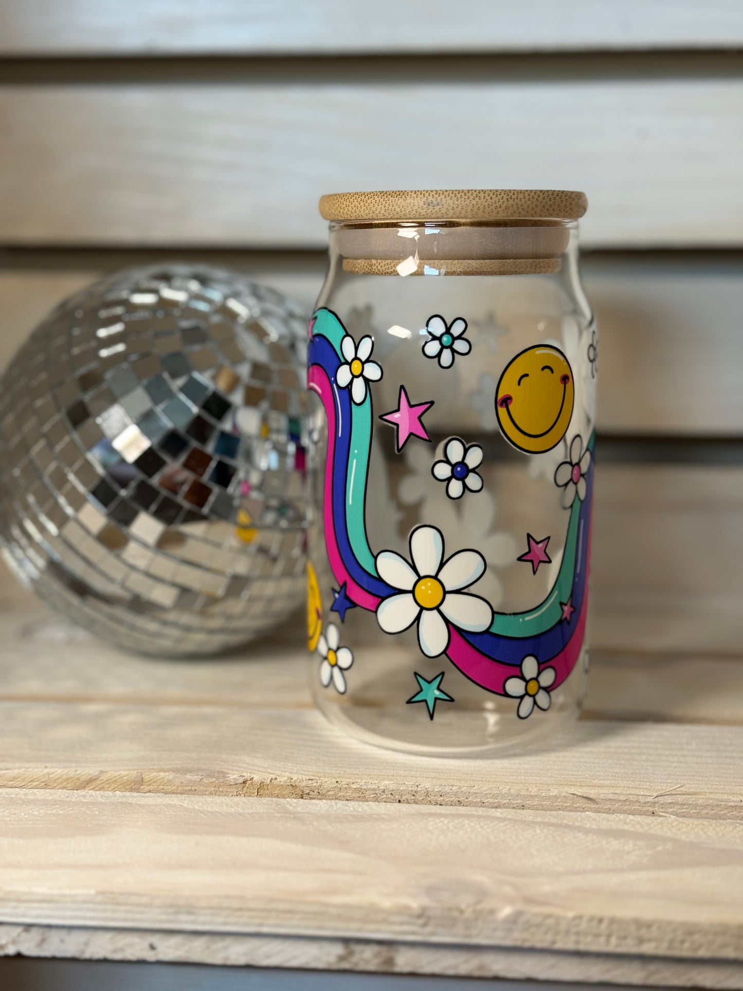 Rainbow Good Day 16 Ounce GLASS Cup with Straw