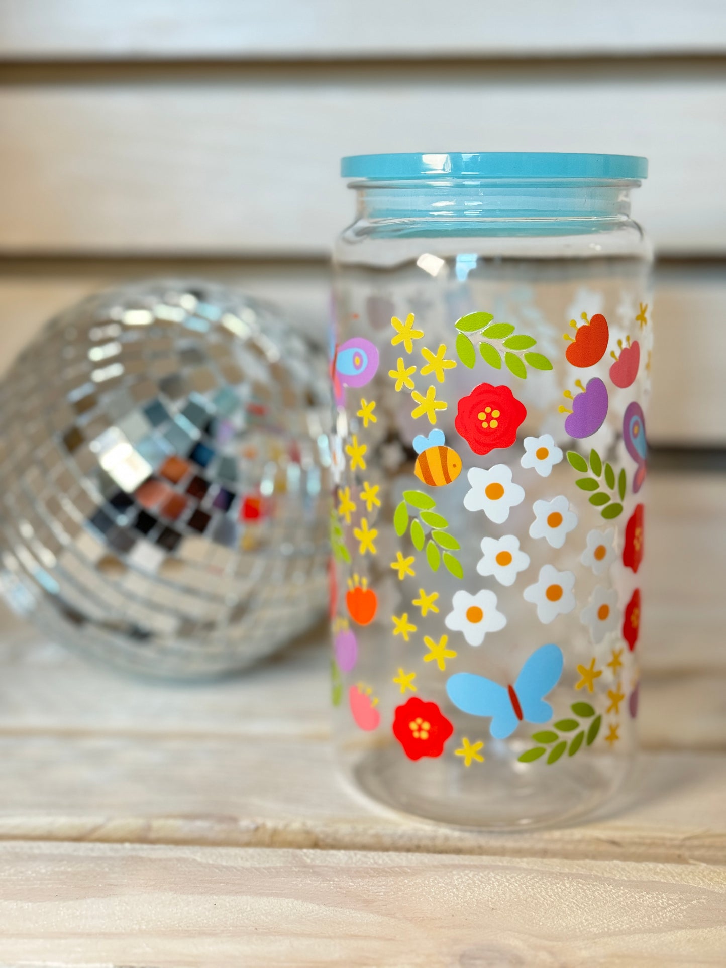 Floral Butterflies 16 Ounce Acrylic Cup with Lid and Straw