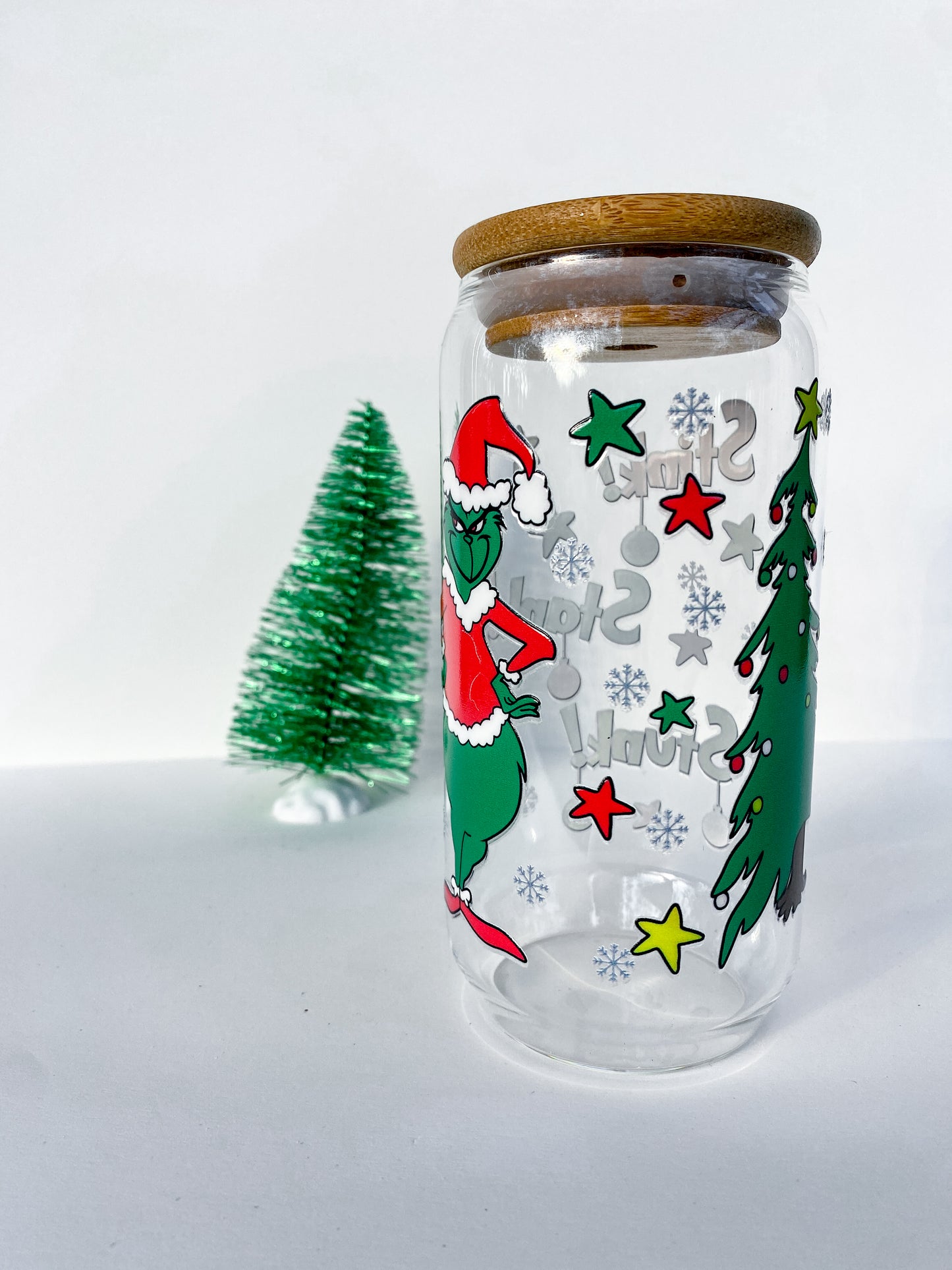Stink, Stank, Stunk 16 Ounce Glass Cup With Lid and Glass Straw