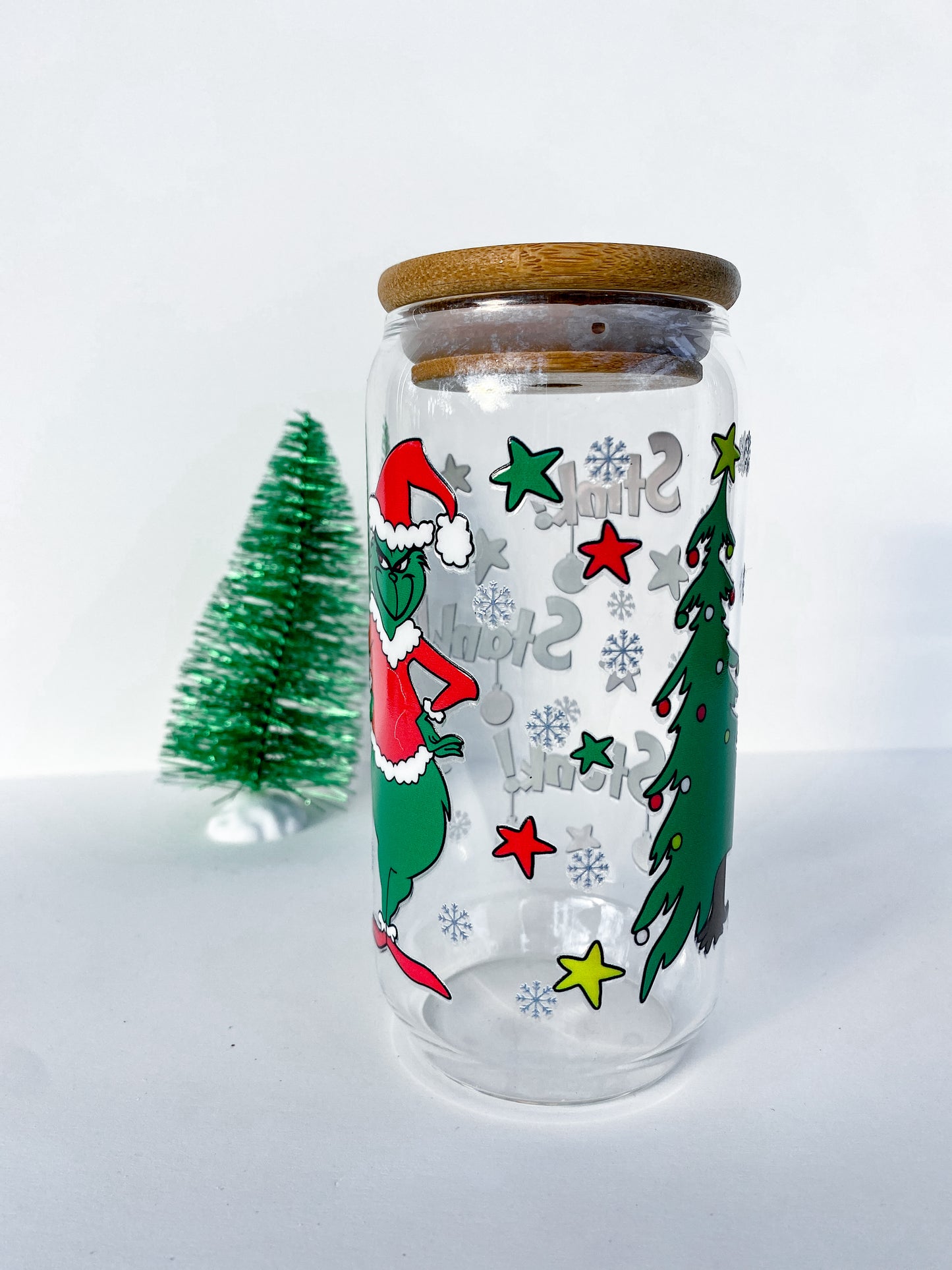 Stink, Stank, Stunk 16 Ounce Glass Cup With Lid and Glass Straw