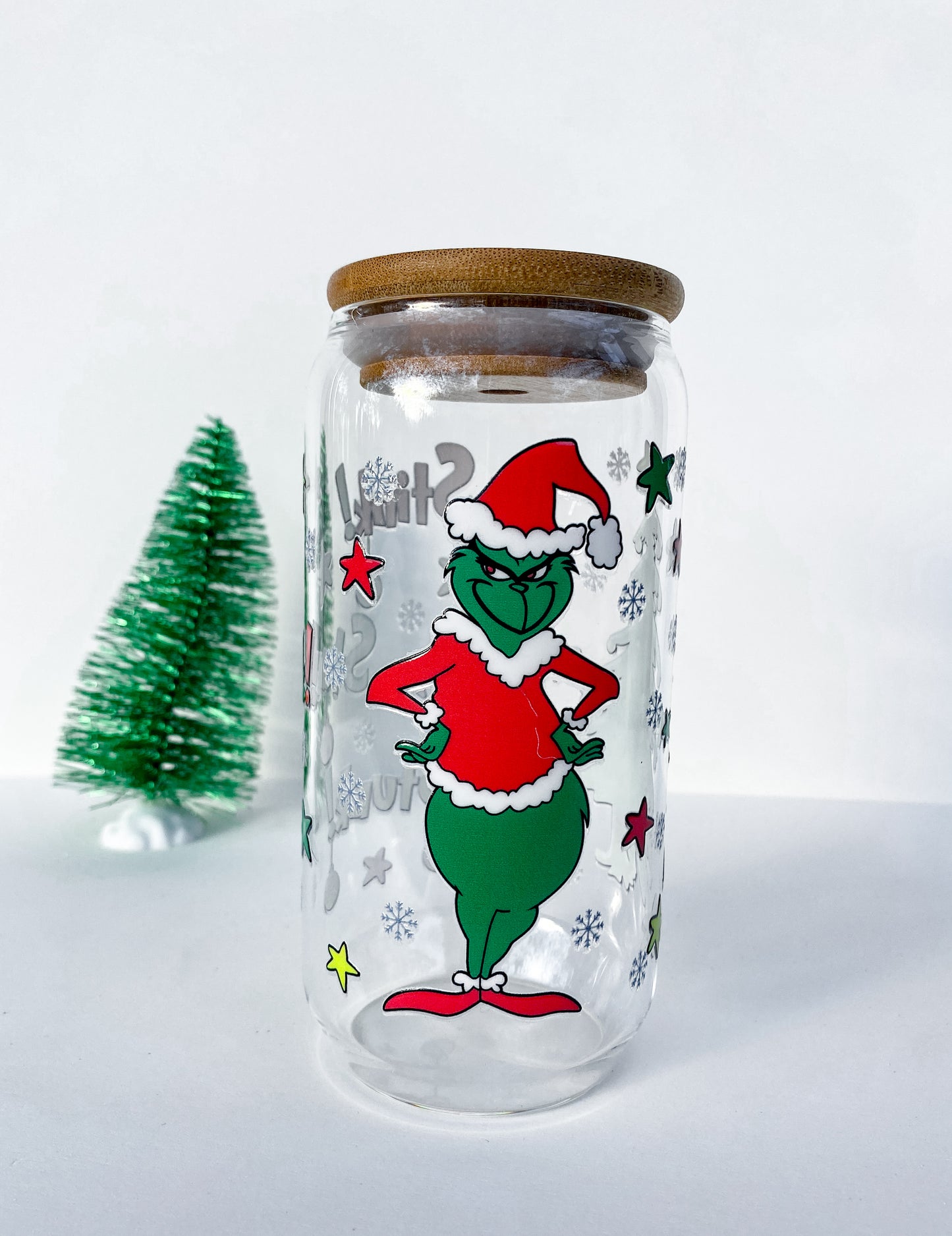 Stink, Stank, Stunk 16 Ounce Glass Cup With Lid and Glass Straw