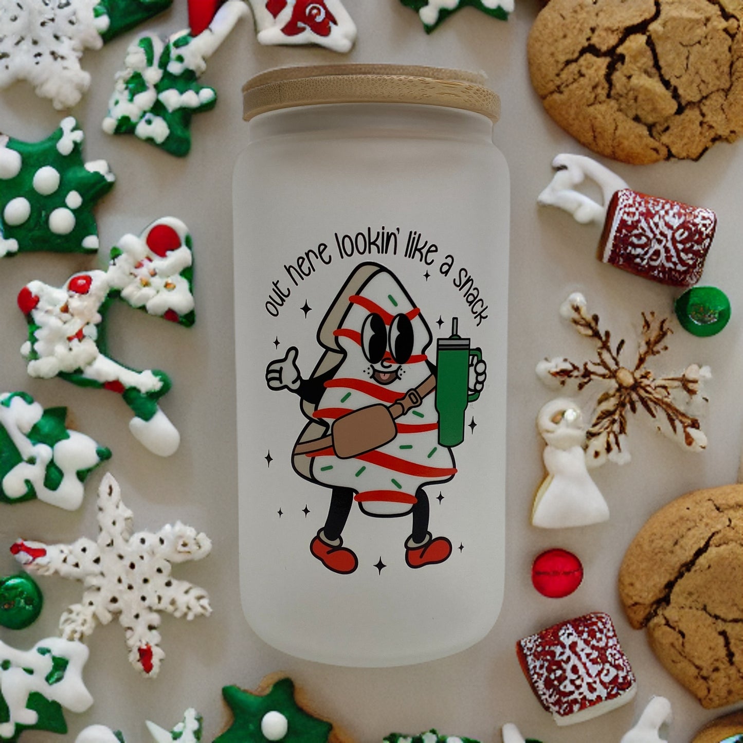 Lookin' Like a Snack 16 Ounce Glass Cup With Lid and Glass Straw