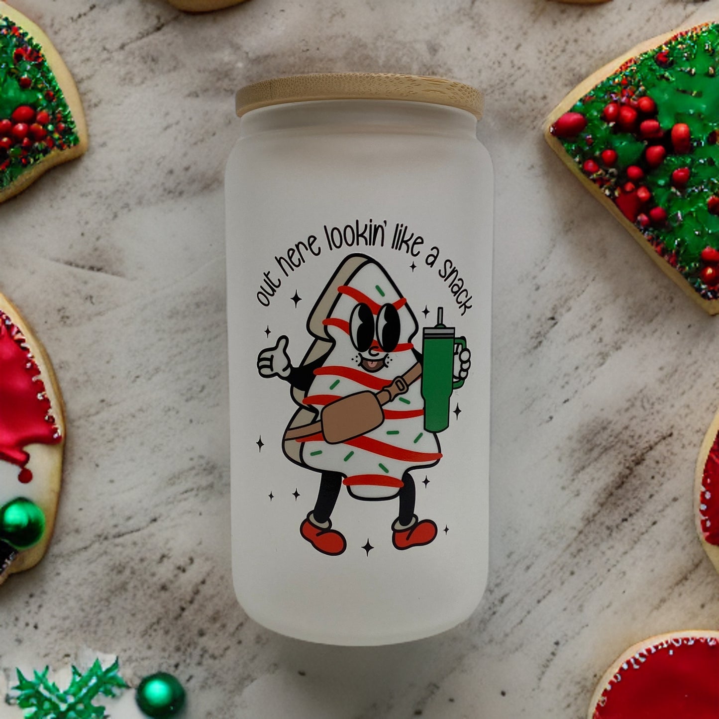 Lookin' Like a Snack 16 Ounce Glass Cup With Lid and Glass Straw