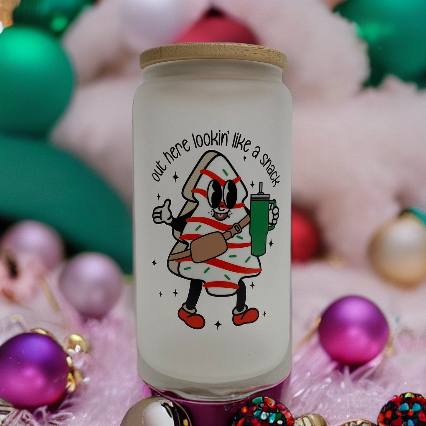 Lookin' Like a Snack 16 Ounce Glass Cup With Lid and Glass Straw
