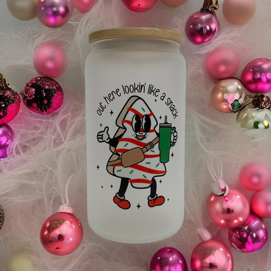 Lookin' Like a Snack 16 Ounce Glass Cup With Lid and Glass Straw