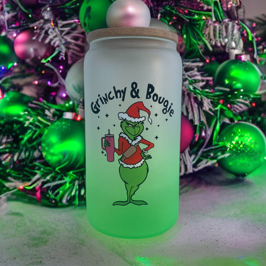 Grinchy and Bougie 16 Ounce Glass Cup