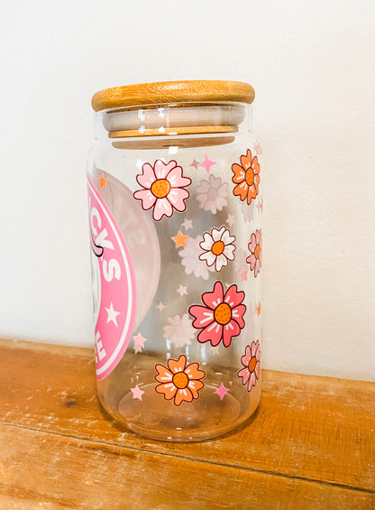 Keep Me In Your Heart Glass Cup With Lid and Glass Straw