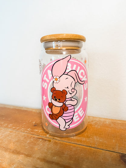 Keep Me In Your Heart Glass Cup With Lid and Glass Straw