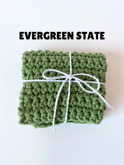 Green Washcloth Solid Singles 100% Cotton Handmade