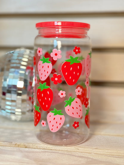 Strawberry Summer 16 Ounce Plastic Cup with Straw