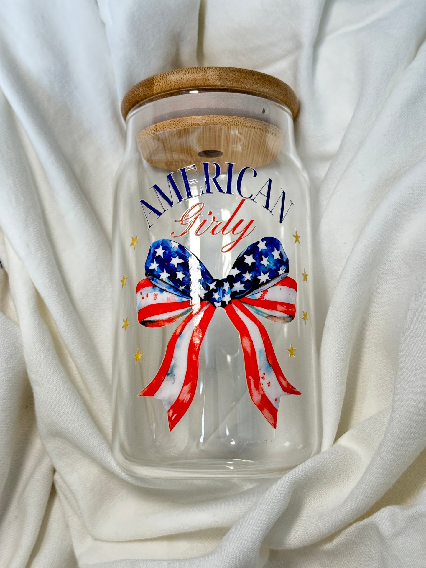 American Girly 16 Ounce GLASS Cup with Straw