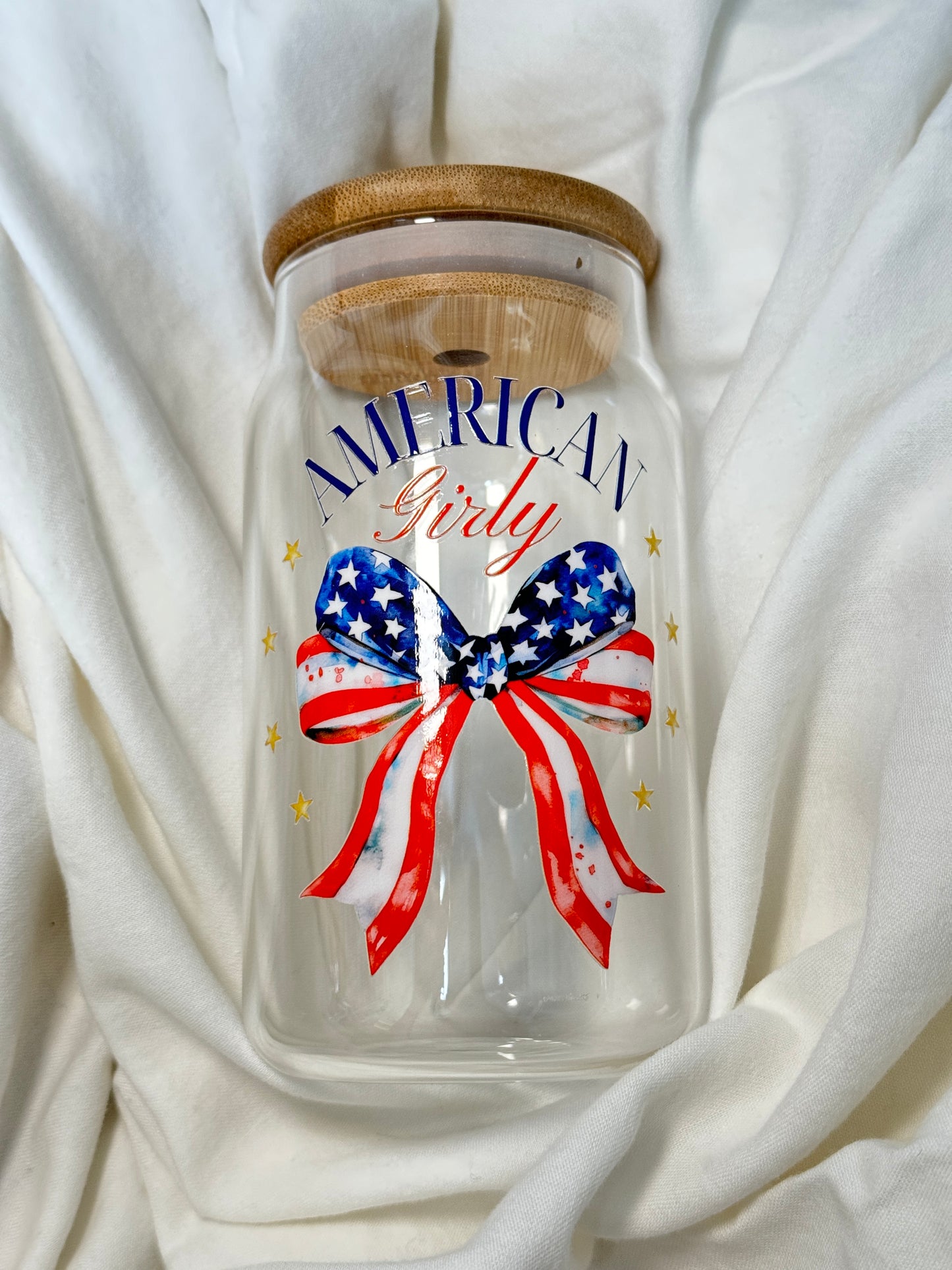 American Girly 16 Ounce GLASS Cup with Straw