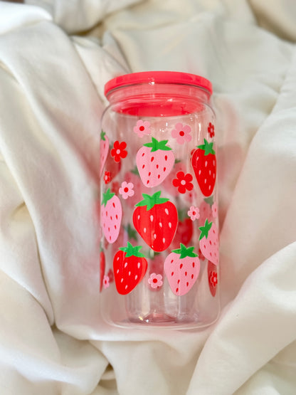 Strawberry Summer 16 Ounce Plastic Cup with Straw