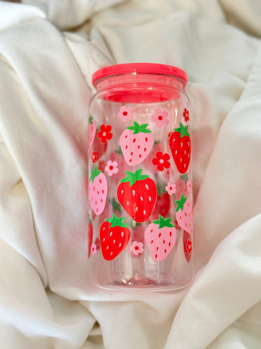 Strawberry Summer 16 Ounce Plastic Cup with Straw