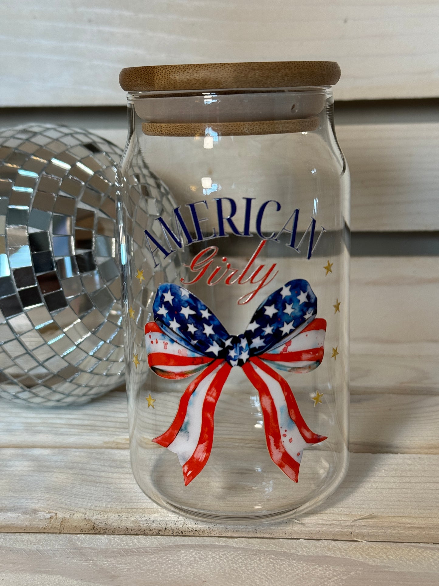 American Girly 16 Ounce GLASS Cup with Straw