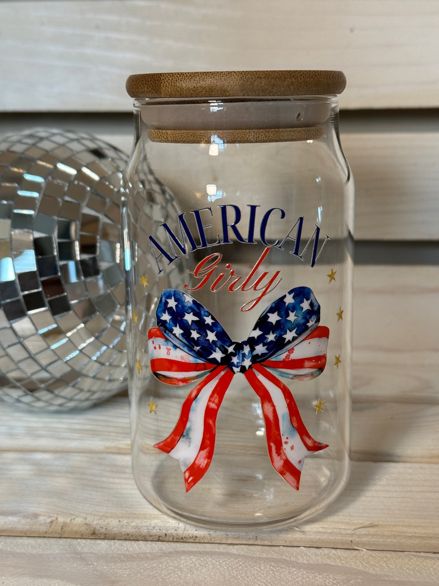 American Girly 16 Ounce GLASS Cup with Straw