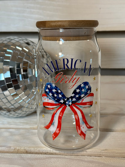 American Girly 16 Ounce GLASS Cup with Straw