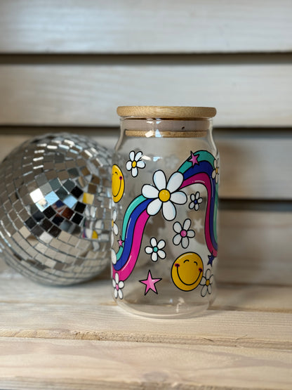 Rainbow Good Day 16 Ounce GLASS Cup with Straw