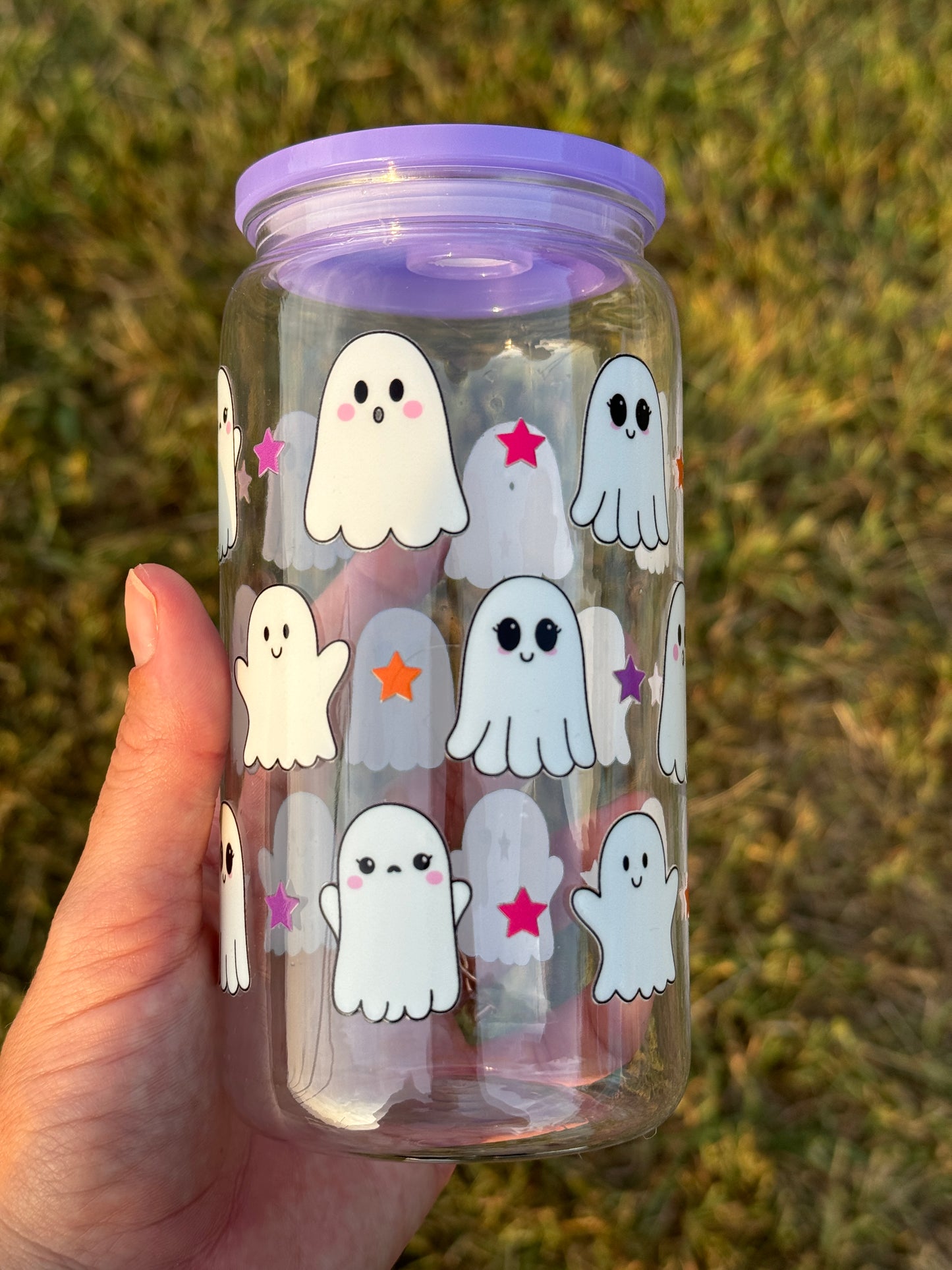 Cutie Ghost 16 Ounce Acrylic Cup with Lid and Straw