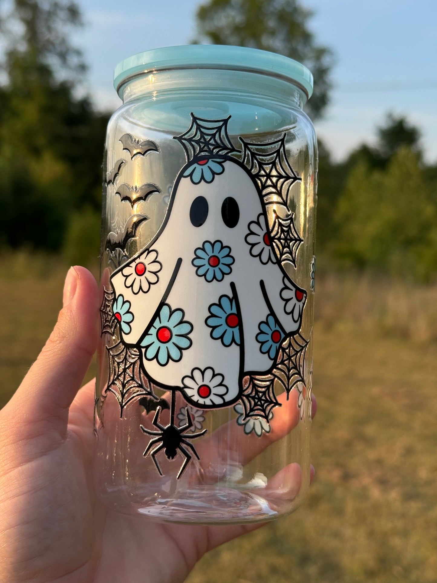Boho Ghost 16 Ounce Acrylic Cup with Lid and Straw