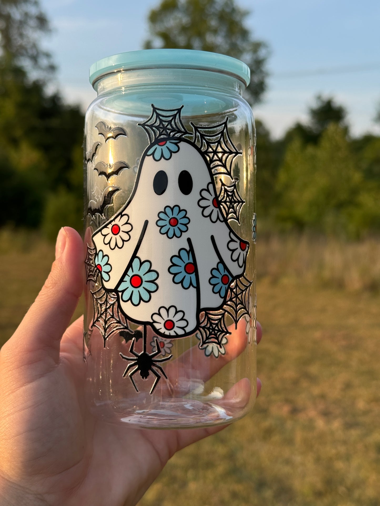 Boho Ghost 16 Ounce Acrylic Cup with Lid and Straw