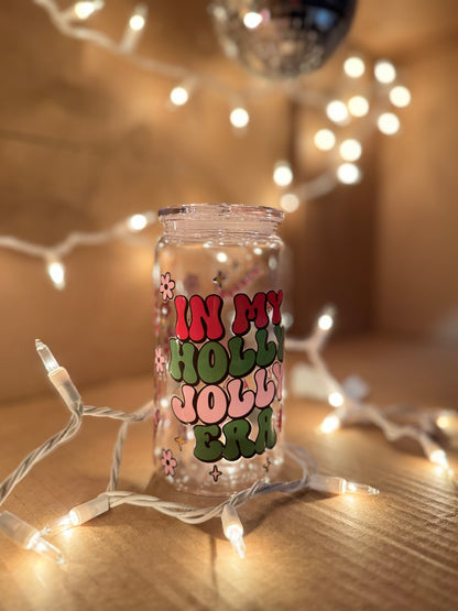 Holly Jolly Era 16 Ounce Cup With Lid and Straw