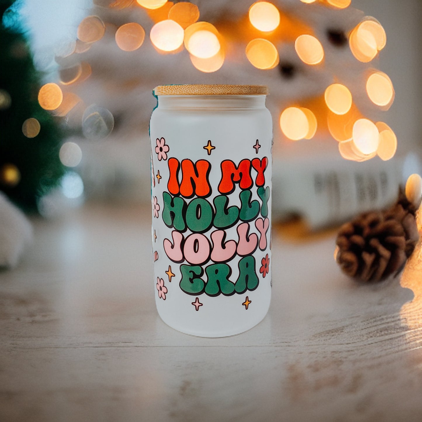 Holly Jolly Era 16 Ounce Cup With Lid and Straw