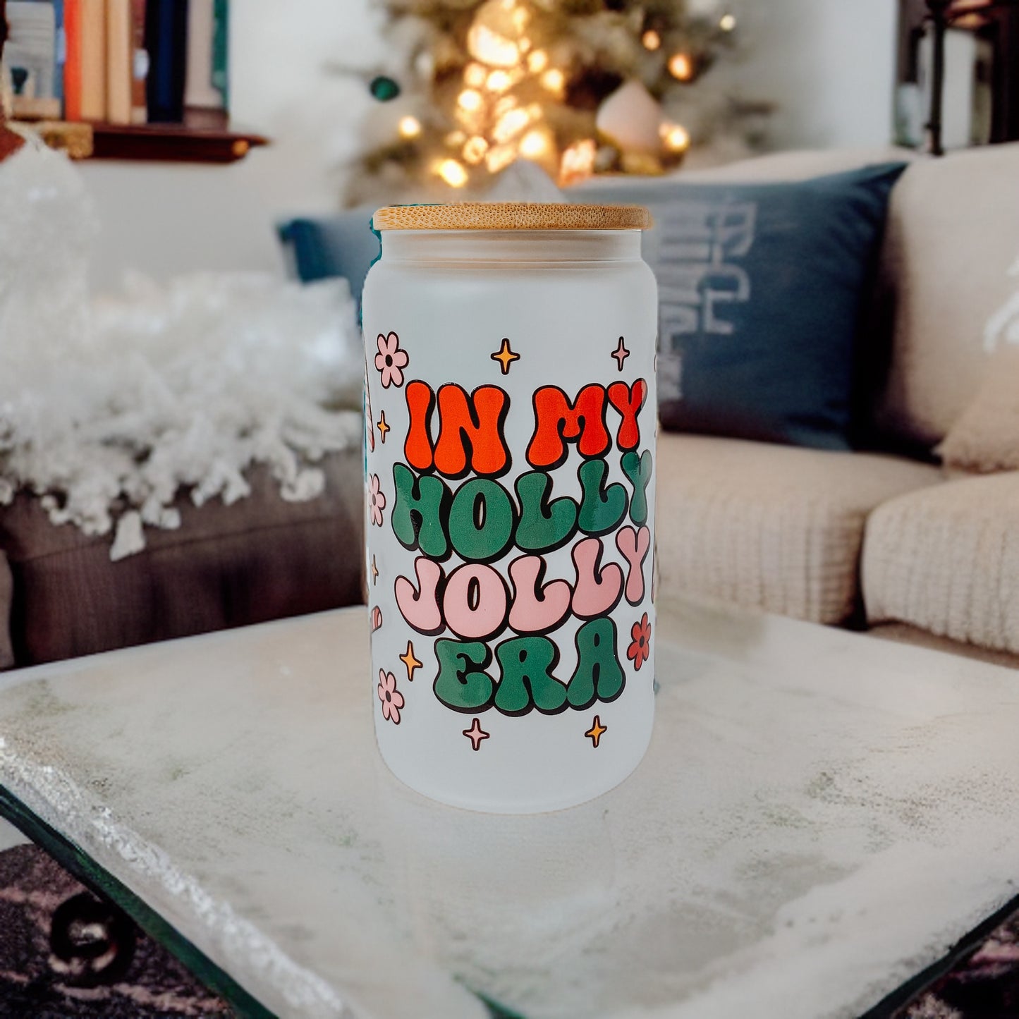 Holly Jolly Era 16 Ounce Cup With Lid and Straw