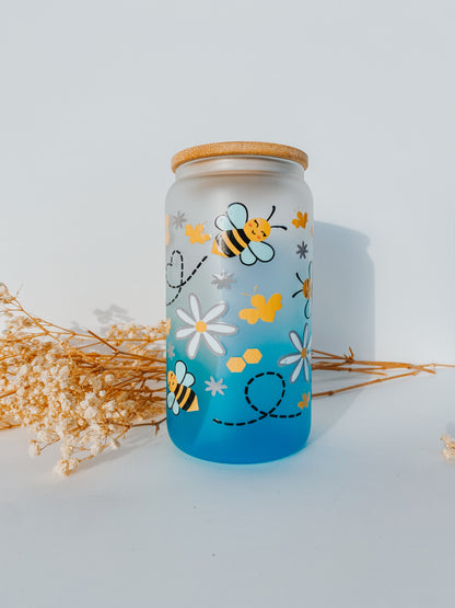 Bees Knees 16 Ounce Glass Can With Lid and Glass Straw