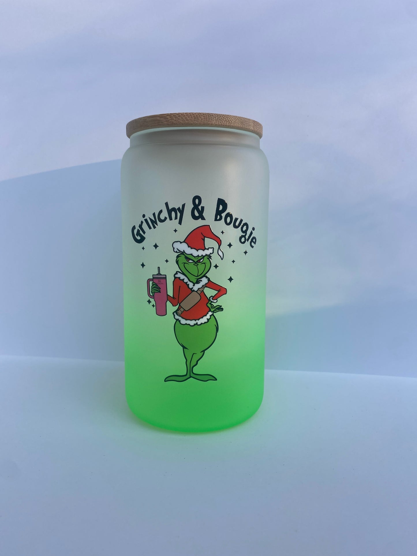 Grinchy and Bougie 16 Ounce Glass Cup