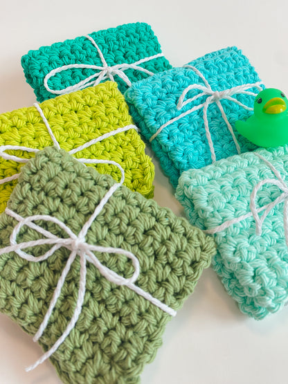 Green Washcloth Solid Singles 100% Cotton Handmade