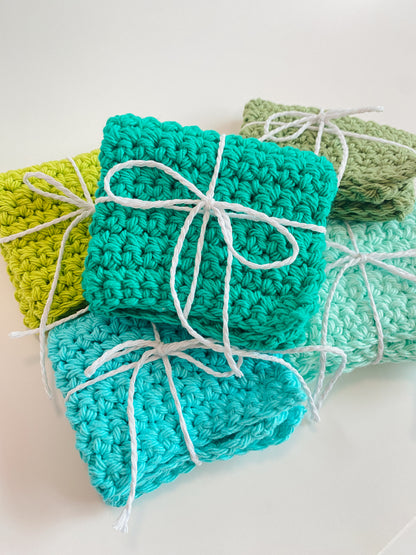 Green Washcloth Solid Singles 100% Cotton Handmade