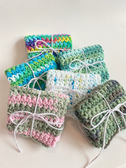 Green Ombre Washcloth Singles Mix & Match 100% Cotton Crochet Dish Cloth