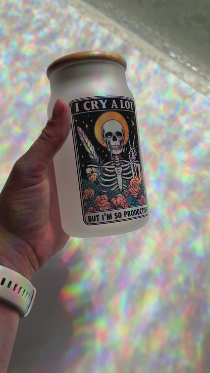 I Cry A Lot But - 16 Ounce Glass + Bamboo Lid and Glass Straw