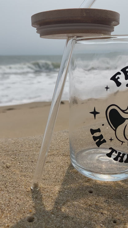 Freak in the Sheets Glass Cup with Lid and Straw